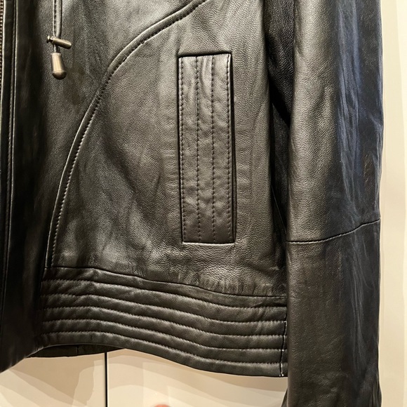 DKNY Black Leather Zip Front Hoodie jacket. Size XL. Mint condition. - Picture 6 of 10